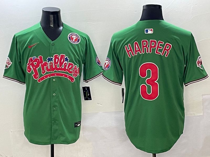 Men Philadelphia Phillies #3 Harper Green Fourth generation Joint Name Nike 2025 MLB Jersey style 7